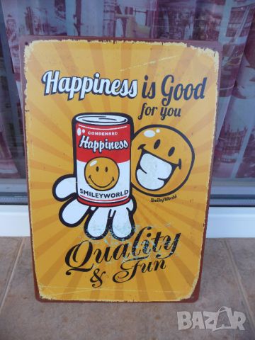 Метална табела надпис послание усмивка емотикон щастие кутия, снимка 1 - Декорация за дома - 46391239