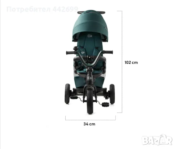 Триколка Kinderkraft - Easytwist Midnight green, Зелен, снимка 4 - Детски велосипеди, триколки и коли - 46863441