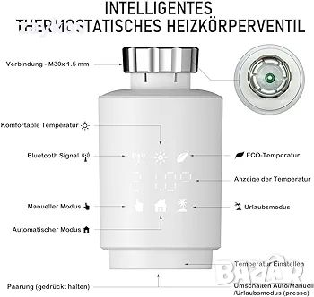 Интелигентен радиаторен термостат InJolly Bluetooth с управление от приложението Tuya, снимка 2 - Друга електроника - 45156966