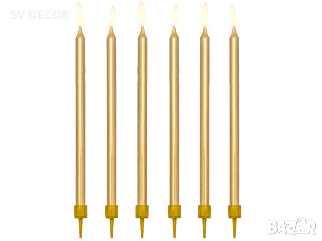 Стилни златни Свещи за Рожден Ден (12 бр./оп), снимка 2 - Декорация - 49802365