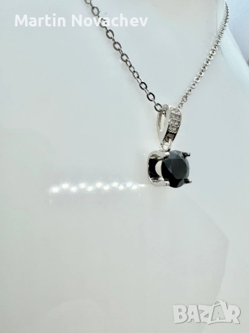 Сребърно колие с мойсанит (Диамант) 1 карат, снимка 2 - Колиета, медальони, синджири - 54090066