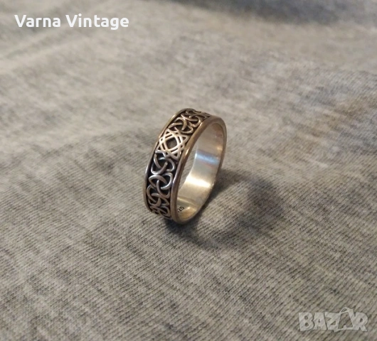 Красив оригинален сребърен пръстен със скандинавски викингски символи. 925. 4,6 гр., снимка 4 - Пръстени - 53404321