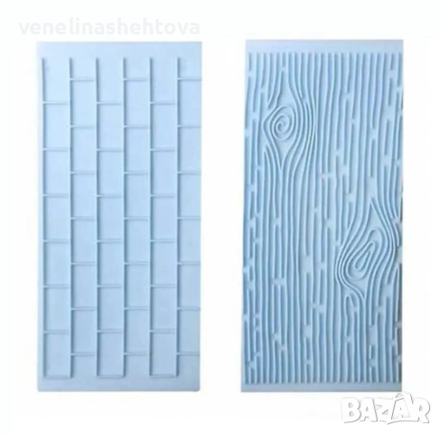 2 броя силиконова форма с релеф тухли стена кора на дърво за фондан декорация торта , снимка 2 - Форми - 52945336