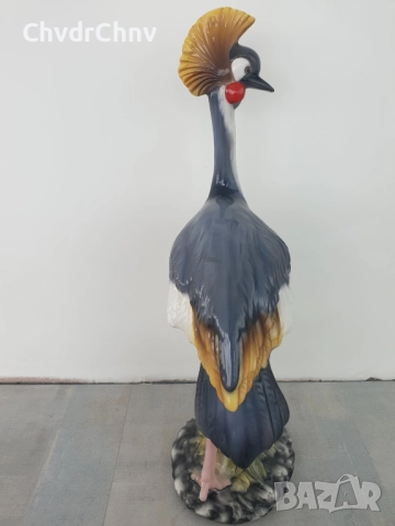 Сив кралски жерав статуетка 83см-5кг/голяма италианска порцеланова фигура на птица, снимка 8 - Статуетки - 51582219