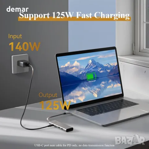 Minthouz USB C хъб, 5 в 1 многопортов адаптер, USB C към HDMI с 4K@60Hz, 140W PD, 2 Type-A&1*Type-С, снимка 3 - Кабели и адаптери - 49514493