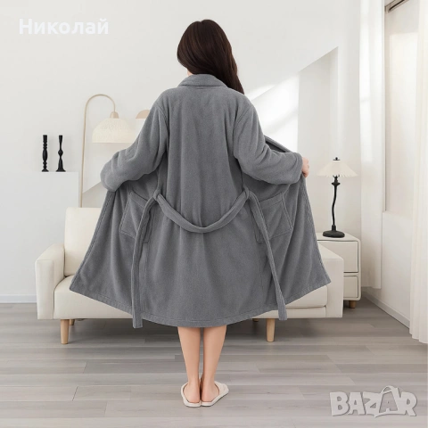 Дамски хотелски халат, класически, удобен, топъл, с връзки, мек, сив, снимка 3 - Други - 53214005