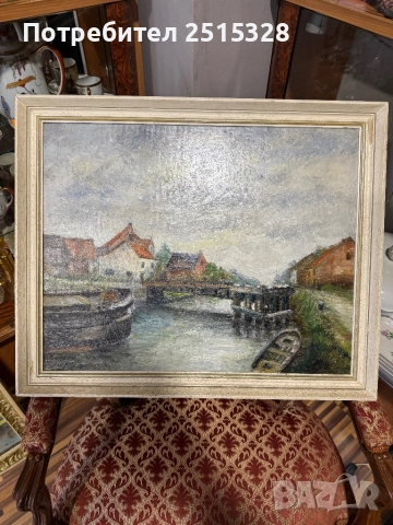 красива стара картина маслени бои на фазер с автор