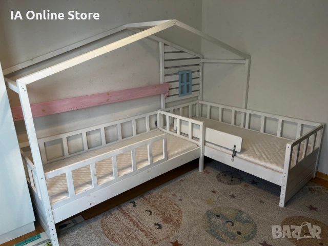 Ъглово легло къщичка Монтесори с два матрака 160х70