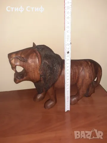 Дървен лъв, снимка 3 - Антикварни и старинни предмети - 49849132