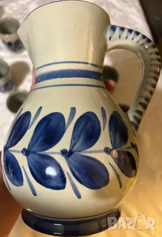 Art Pottery Blue Pitcher Set, Osterr Edel Keramic,  Арт керамика к-т Gollhammer ceramics GK Austria, снимка 10 - Антикварни и старинни предмети - 47221999