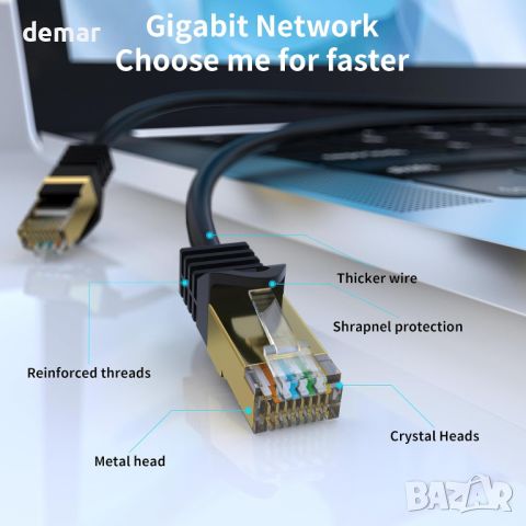 Qxcynsef Outdoor Cat 6 Ethernet кабел, RJ45 екраниран-550-MHz водоустойчив (черен ,40М,50М,60М), снимка 3 - Кабели и адаптери - 45554752