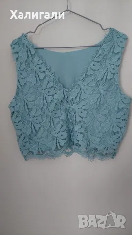 Елегантен дантелен топ светло син размер XL
