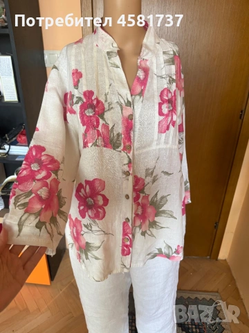 Летен сет- ленена риза райе синьо и бяло и бял летен панталон, снимка 14 - Ризи - 54173821