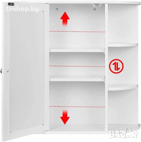 Огледален стенен шкаф за баня MDF, бял, 56 x 13 x 58 см, снимка 8 - Шкафове - 52352429
