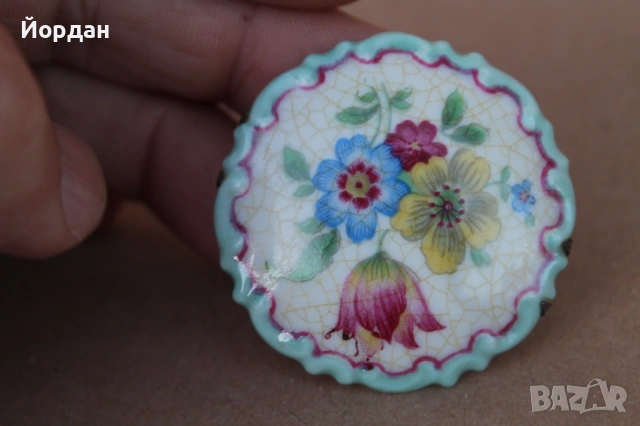 Немска порцеланова брошка ''Rosenthal'' със сребърна игла, снимка 9 - Антикварни и старинни предмети - 54044112