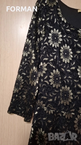 ИЗКЛЮЧИТЕЛНО КРАСИВА черна дантелена рокля на златисти цветя, снимка 3 - Рокли - 52568885