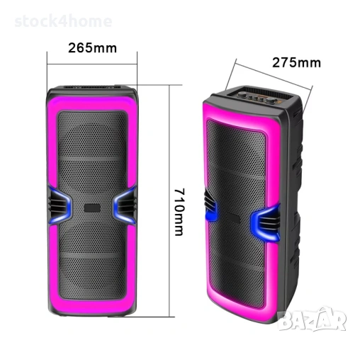 Активна Караоке Тонколона 2х8 инча с Безжичен Микрофон и RGB светлини, снимка 2 - Тонколони - 53702248