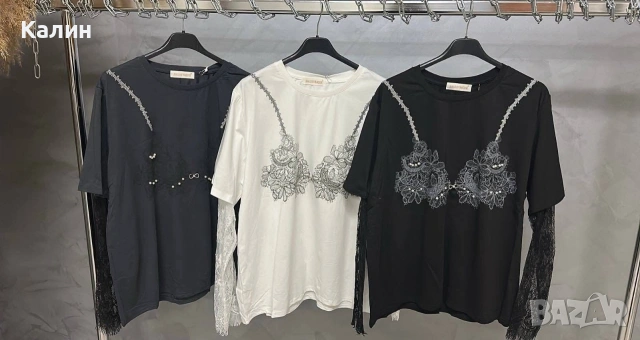 Дамска блуза с дантела - 2 цвята - 21 €, снимка 2 - Блузи с дълъг ръкав и пуловери - 53153196