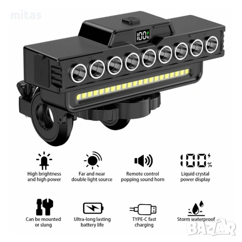 Ултра ярка 9 LED + 21 SMD светлина за велосипед, Фар, Клаксон, Батерия, снимка 10 - Аксесоари за велосипеди - 52003435