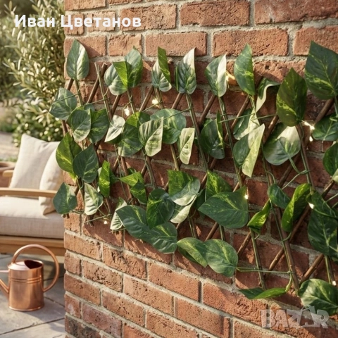 Разтегателна декоративна решетка с изкуствени листа, 290x60 см – Реалистичен параван за балкон