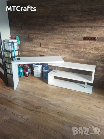 Въртящо се бюро и ТV шкаф 2 в 1 бял гланц разтегателно, снимка 3 - Бюра - 53583554