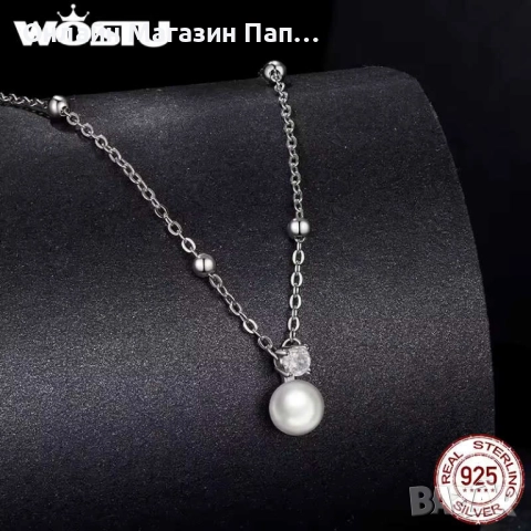WOSTU Сребърно колие с диамант мойсанит и перла (сертификат)