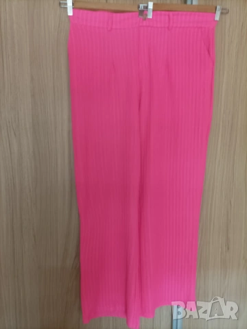 Макси неоново розов панталон с джобове и широки крачоли 