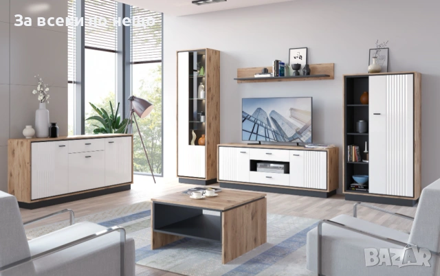 Тв шкаф MESTRE METF01 RTV дъб викинг-черно/бял лак Код P2191, снимка 3 - Шкафове - 54185903