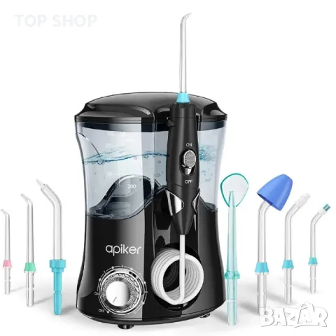 Професионален зъбен душ/воден флосер Apiker за почистване на зъби/резервоар 600мл/8 накрайника