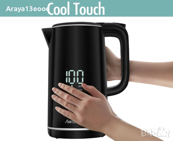 Електрическа кана Hanseatic 1.7L, 2200W, дигитален дисплей и контрол на температурата, черна, снимка 6 - Кани - 53875863