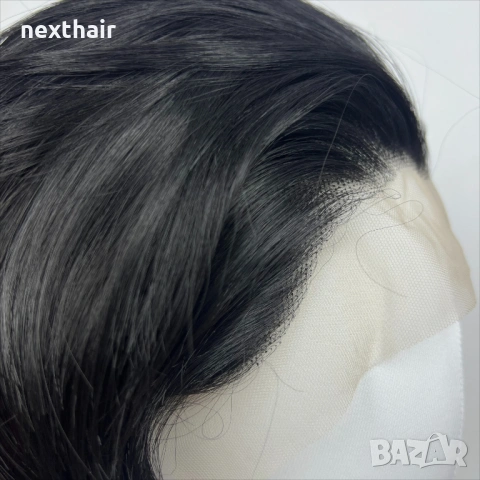 Къса черна перука с дантела 13x4 - скосен боб, естествен ефект, снимка 3 - Аксесоари за коса - 53830848