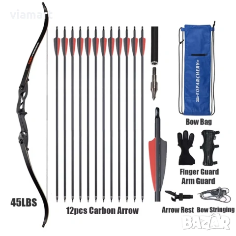 Лък за стрелба Toparchery Archery 45 Recurve Bow, Метална дръжка, снимка 8 - Лъкове и арбалети - 53692468