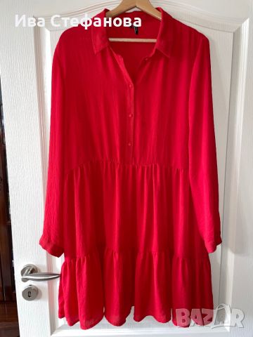 Нова червена ежедневна елегантна широка кройка волани къдри рокля , снимка 1 - Рокли - 46439563