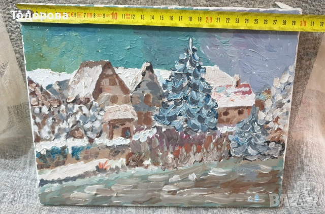 Зимен пейзаж на български автор, снимка 3 - Антикварни и старинни предмети - 53474504