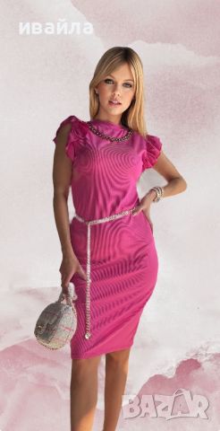 Розова рокля с колан златен, снимка 2 - Рокли - 45716882
