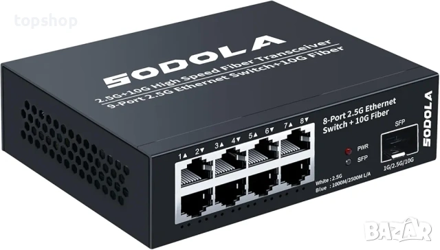 SODOLA 8-портов 2.5Gb Мрежов Комутатор + 10G SFP+ порт  