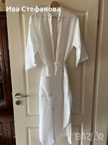 нова универсален one size размер елегантна луксозна бяла наметка лен ленена , снимка 3 - Туники - 50930746