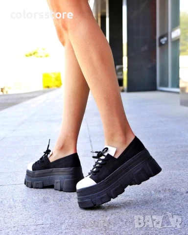 Обувки на платформа - черен велур и бяла кожа - DA60

, снимка 2 - Дамски ежедневни обувки - 50816753