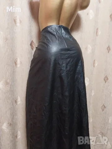 L Черна кожена дълга пола, снимка 6 - Поли - 49778833