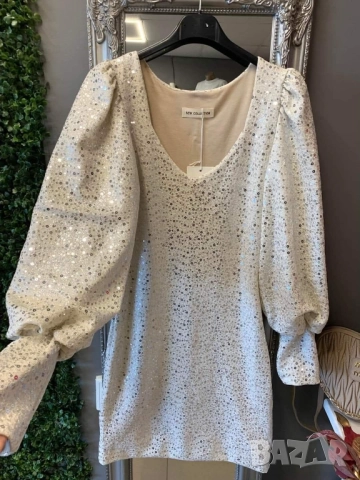 ⚜️Секси рокля с бляскави пайети и ефект на буфан ръкави  , снимка 4 - Рокли - 51681780