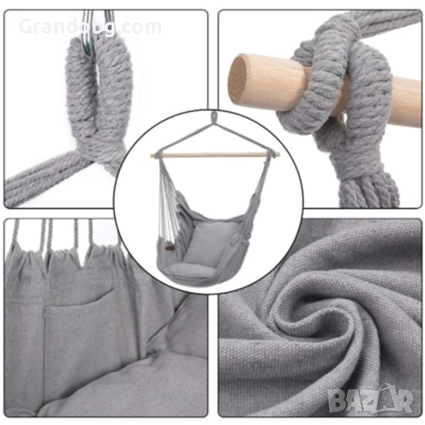 Елегантен XL Стол-хамак до 300кг с две възглавници, аксесоари и страничен джоб, снимка 5 - Столове - 52174605