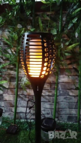 💥Соларна LED лампа имитираща огън със светлинен сензор.  
