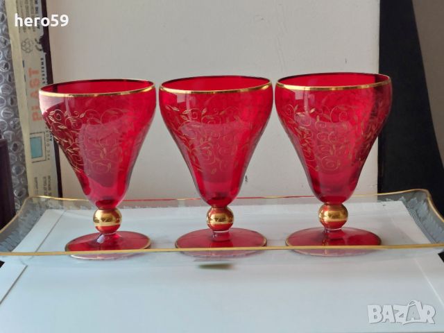 Чехско стъкло-чаши и поднос, снимка 6 - Вази - 45254111