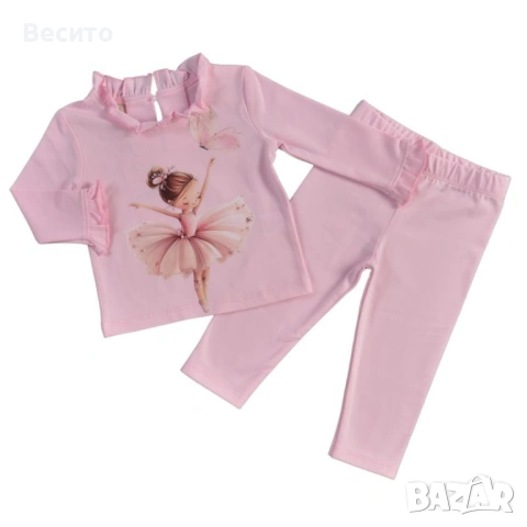 Памучен детски комплект с къдрички Ballerina & Butterfly в розово, екрю и мента