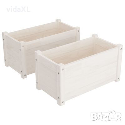 vidaXL Градински сандъци, 2 бр, бели, 60x31x31 см, бор масив（SKU:810707