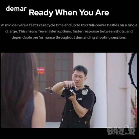 Светкавица Godox V1 mid C TTL за Canon, мини светкавица с кръгла глава, снимка 3 - Светкавици, студийно осветление - 54105217