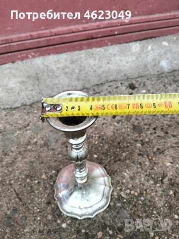 Посребрен свещник с маркировка, снимка 3 - Антикварни и старинни предмети - 52366194