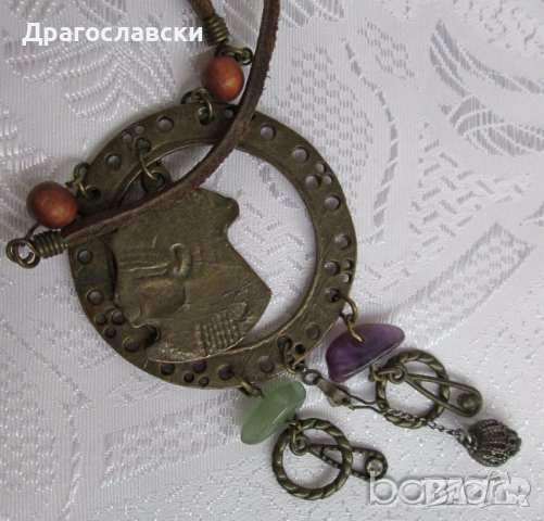 Красива висулка със зелен камък за колие, антика, бижу, броеница, гердан, Нефертити, пустиня , снимка 9 - Други - 12170819