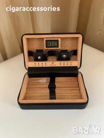 Преносима кутия за пури COHIBA хумидор с хигрометър и овлажнител, снимка 2 - Табакери - 51944954