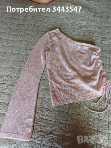 Плетена блузка с един ръкав в розов цвят., снимка 2 - Блузи с дълъг ръкав и пуловери - 45527418